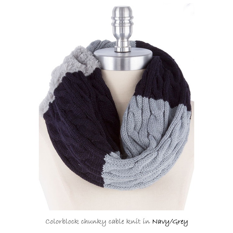 CHUNKY Cable Knit & Plush Neck Warmer - Black/Ivory