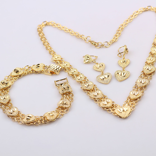 Heart Necklace,Earrings,Bracelet Set In 18k Gold