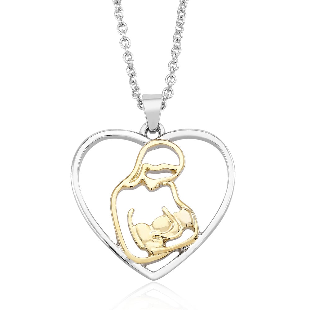18K White Gold Plated Mother Daughter Necklace