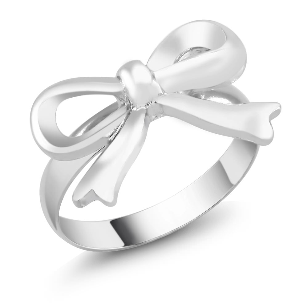White Gold Bow Ring - Size 6
