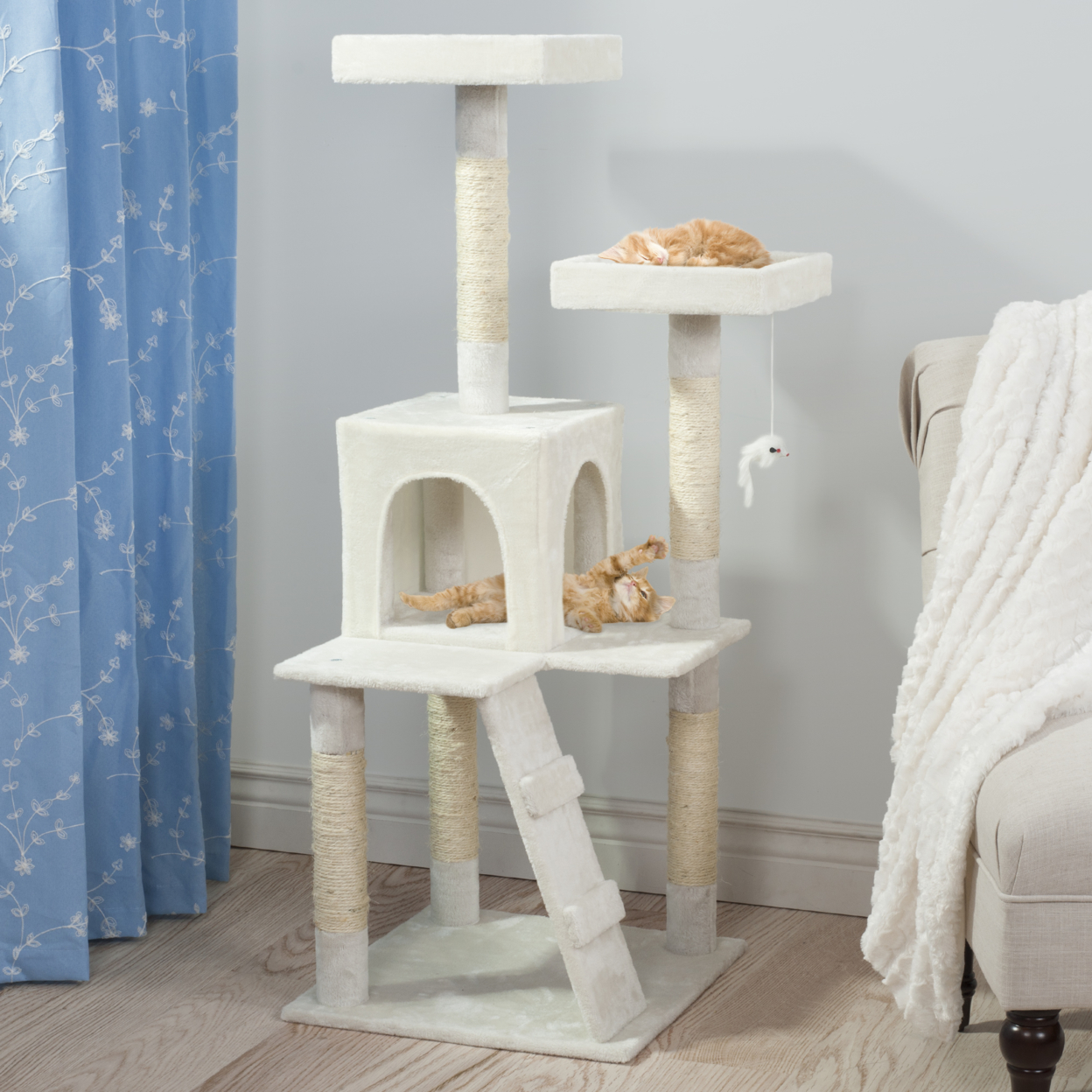 PETMAKER Penthouse Sleep And Play Cat Tree - 4 Ft Tall - White