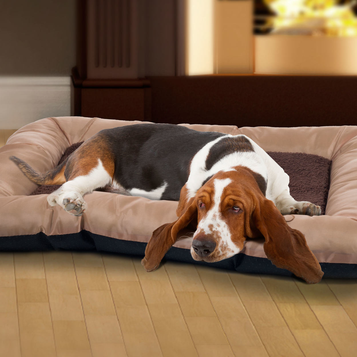 PETMAKER 43x29 Plush Cozy Pet Bed - Tan