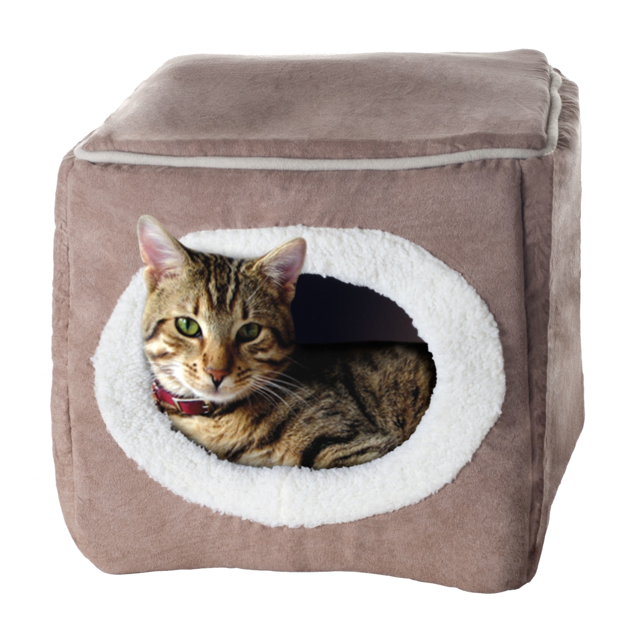 Tan Cat Pet Bed Cozy Cave Cube 13 X 12 Inches Removable Insert Pillow Cat Feels Safe And Can Hide