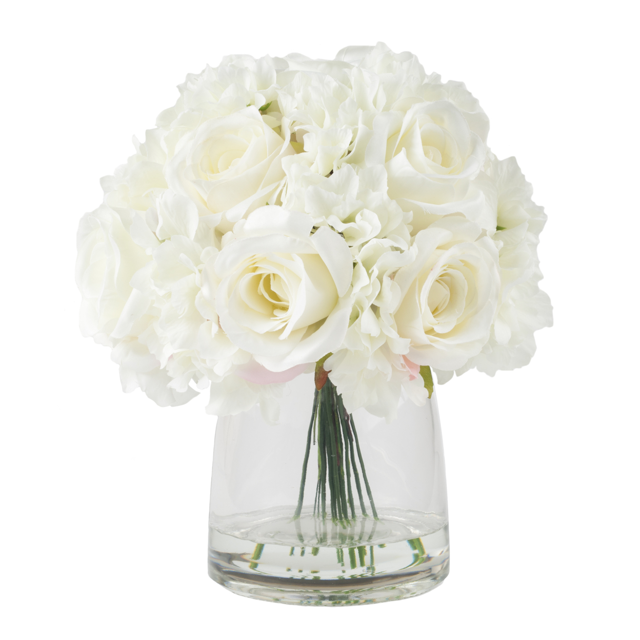 Pure Garden Hydrangea And Rose Floral Arrangement With Vase - Cream