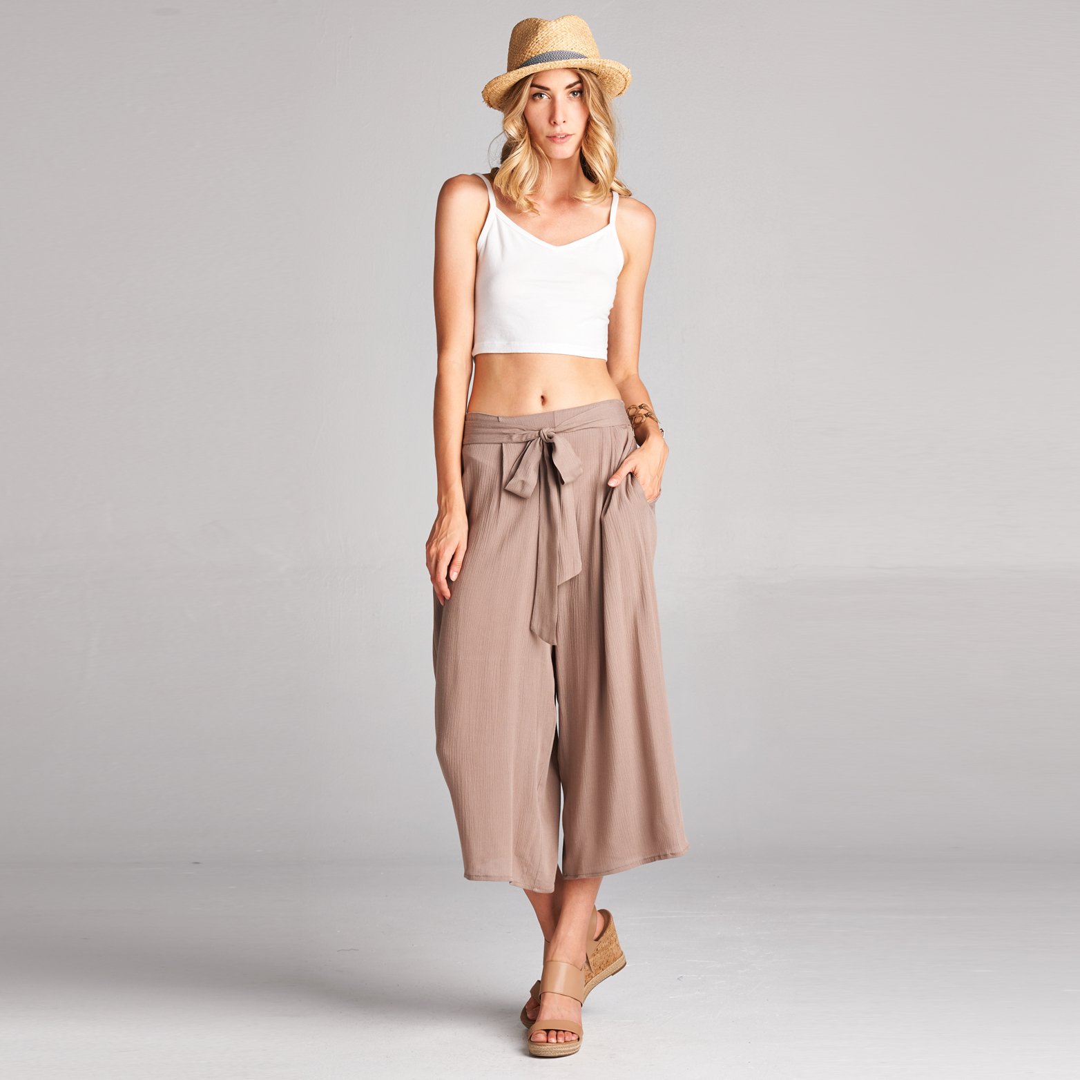 Gauze Culotte Trouser With Pockets In 3 Colors - Mocha, Small (2-4)