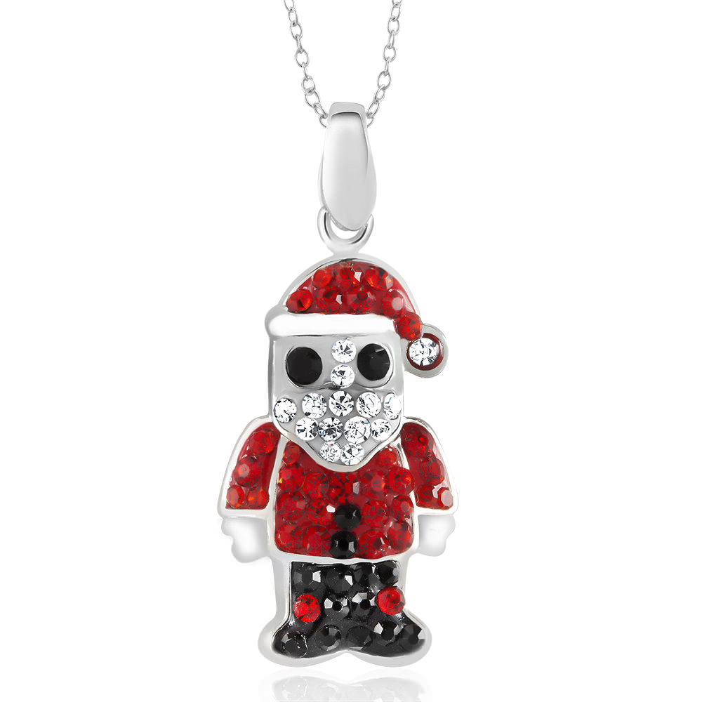 White Gold Crystal Holiday Necklace - Snowman