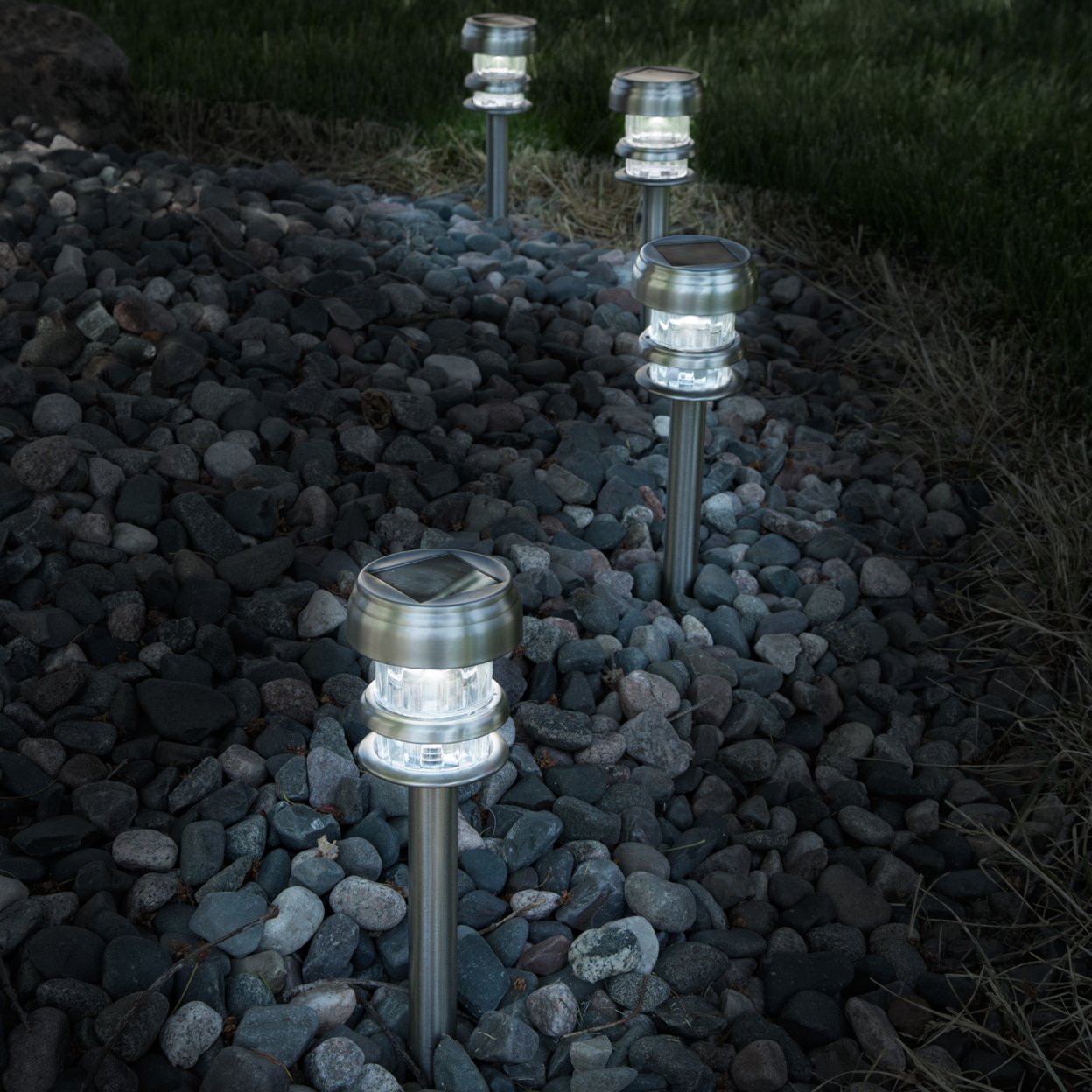 Pure Garden Stainless Steel Solar Powered LED Path Lights - Set Of 4
