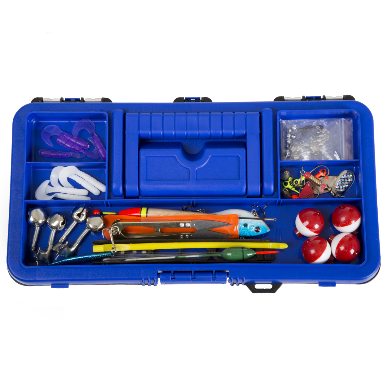 Wakeman Fishing Single Tray Tackle Box 55 Pc Tackle Kit - Bold Blue