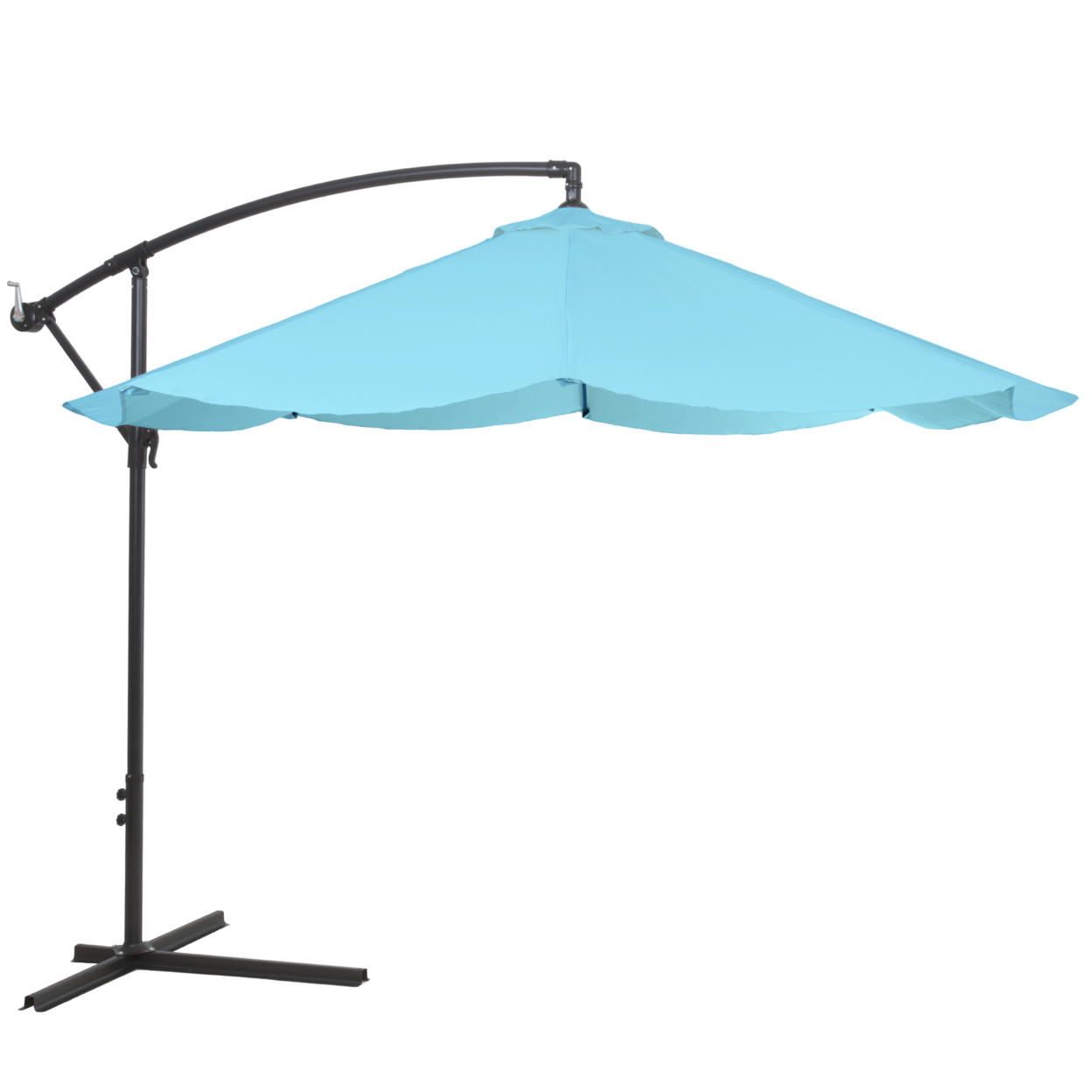 Offset 10 Foot Aluminum Hanging Patio Umbrella Sky Blue With Cross Base Bars