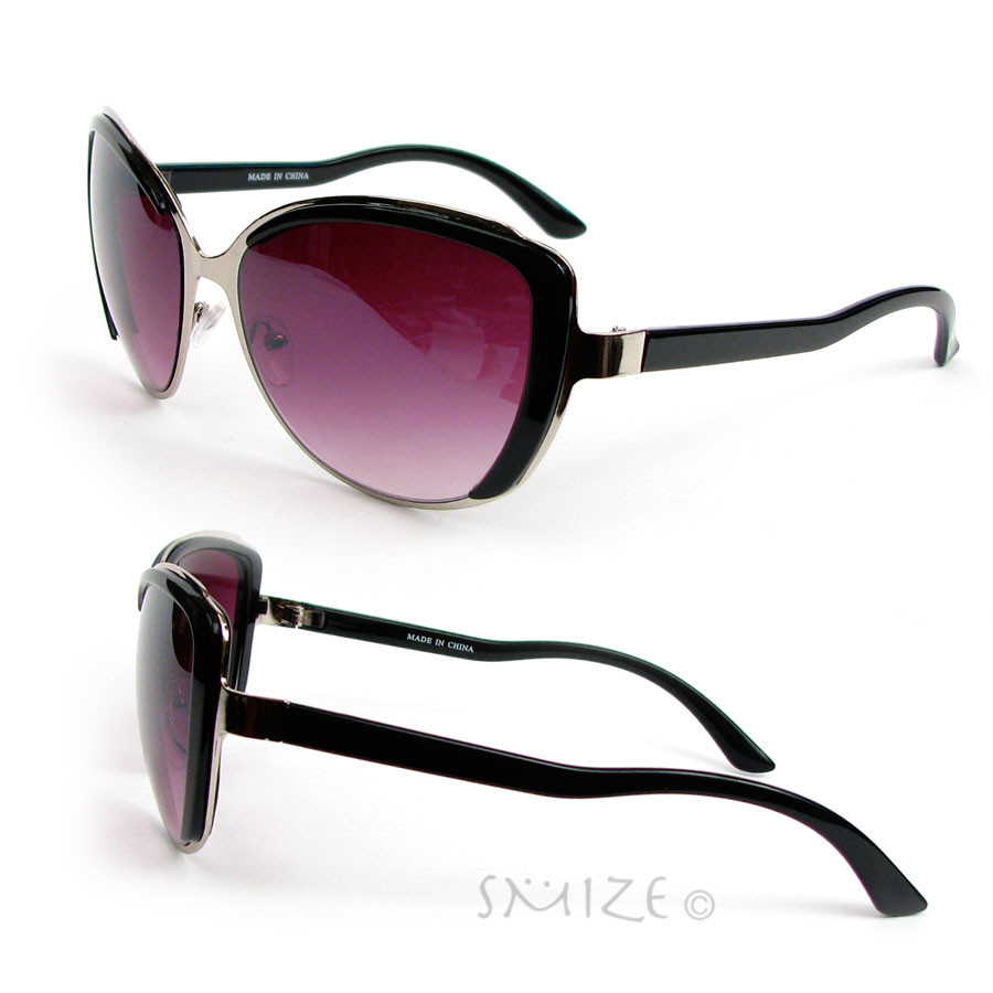Cat Eye Frame Hot Fashion Oversized Women's Sunglasses - Black Silver