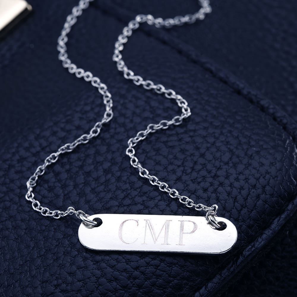 Personliazed Bar Necklace-Free Engraving - White