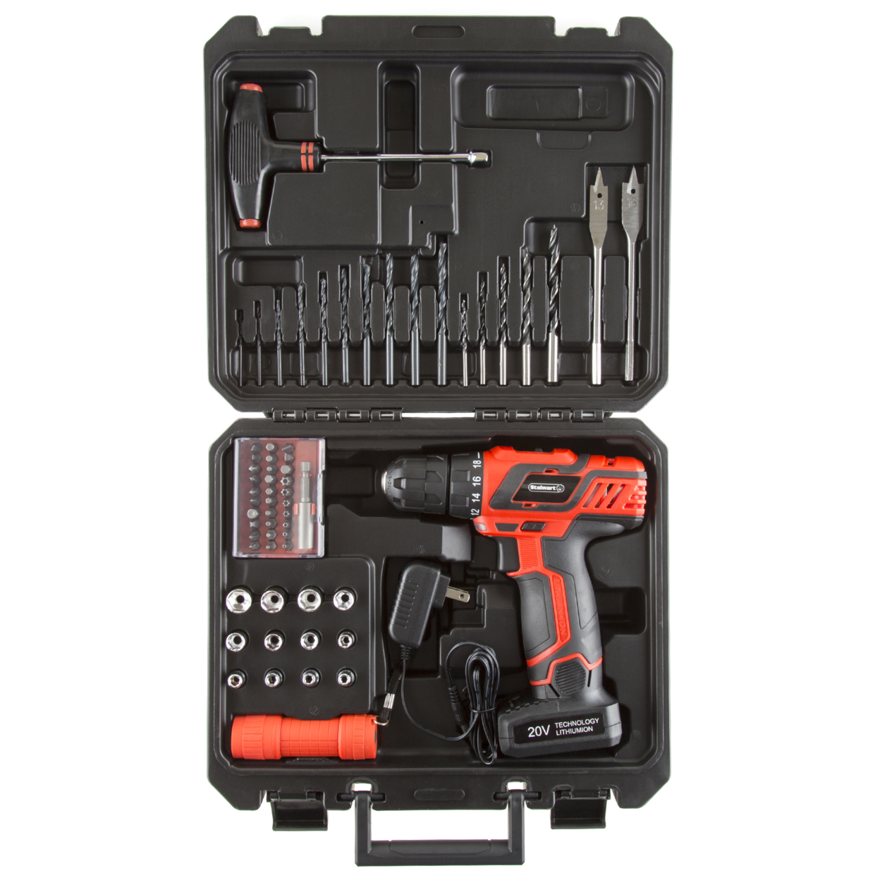 Stalwart 20V Lithium Ion 62 Pc Cordless Drill And Accessory Kit
