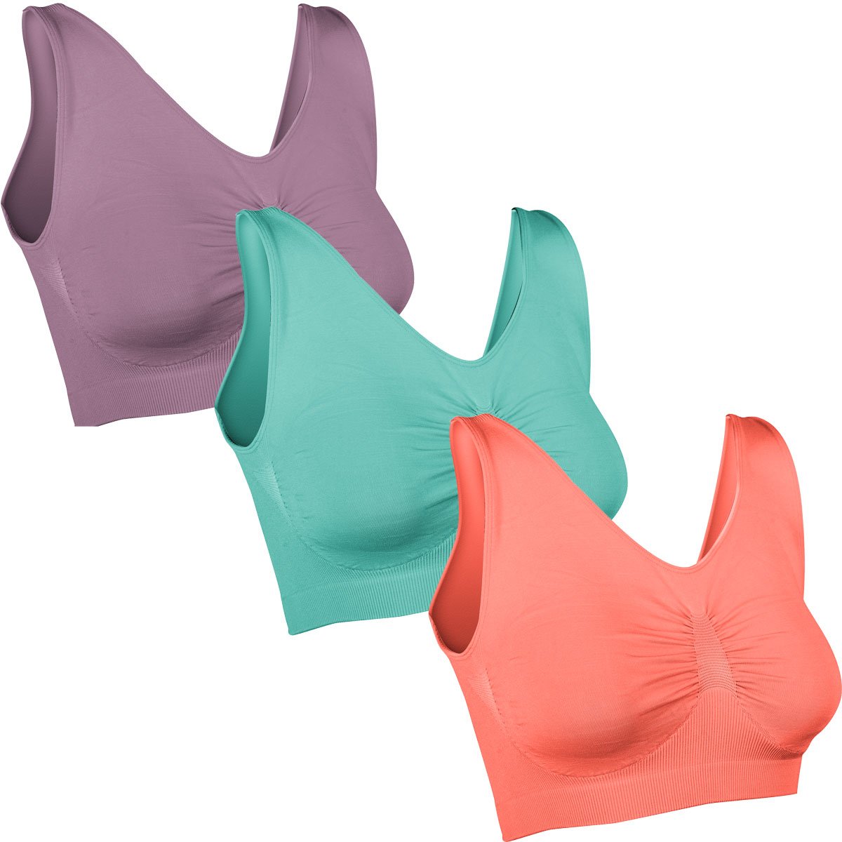 Comfortisse 3 Pack Of Bras Pink Purple And Teal Size Small