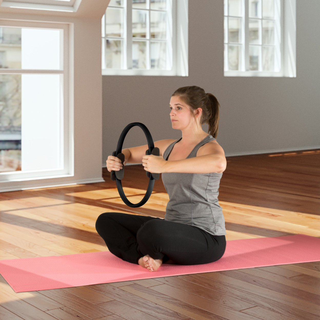 Wakeman Fitness Pilates Dual Grip Toning Ring  15 Inches  Black