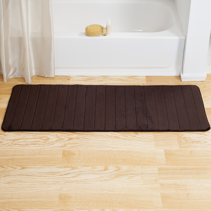 Lavish Home Memory Foam Striped Extra Long Bath Mat -Chocolate- 24x60