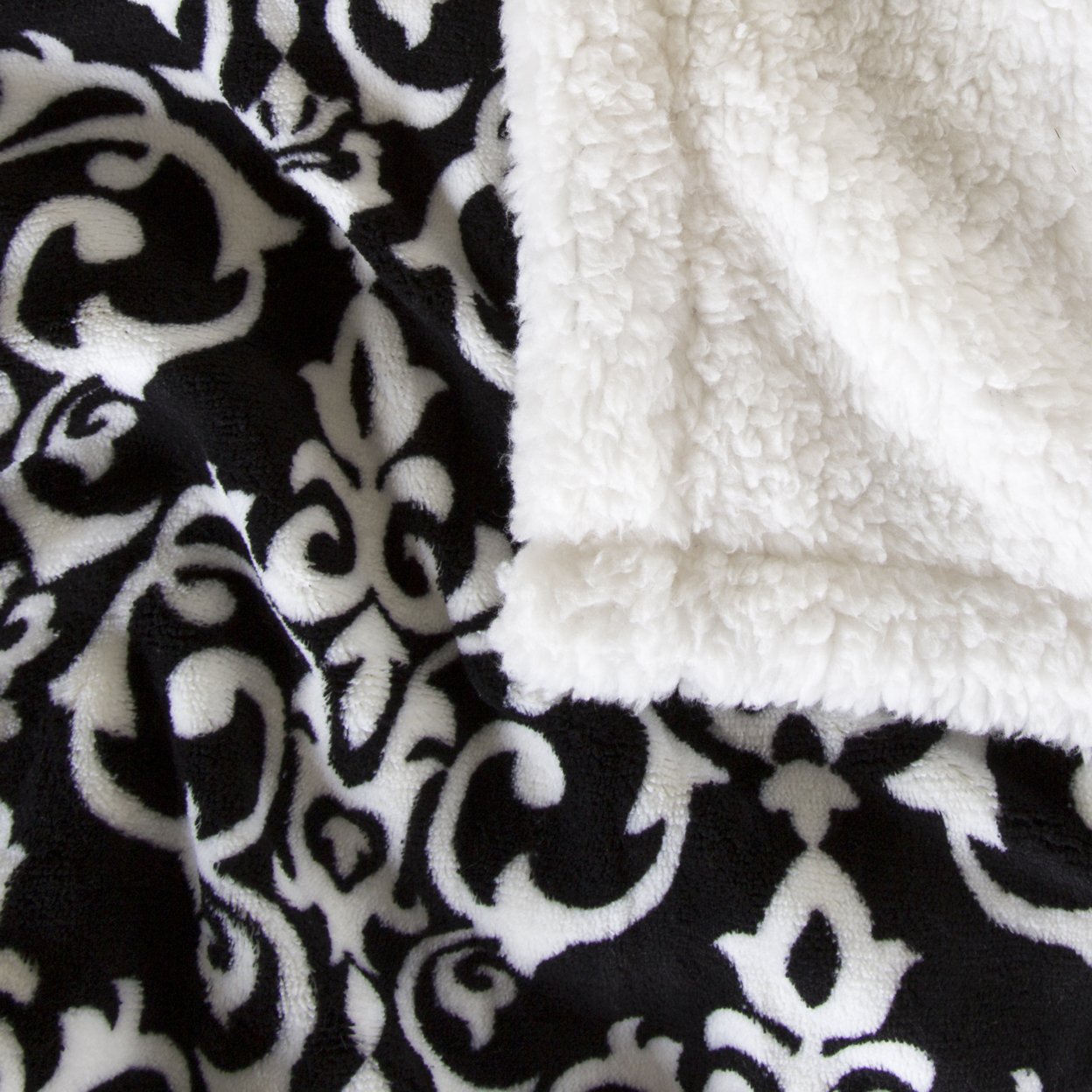 Lavish Home Fleece Sherpa Blanket Throw - Black/White