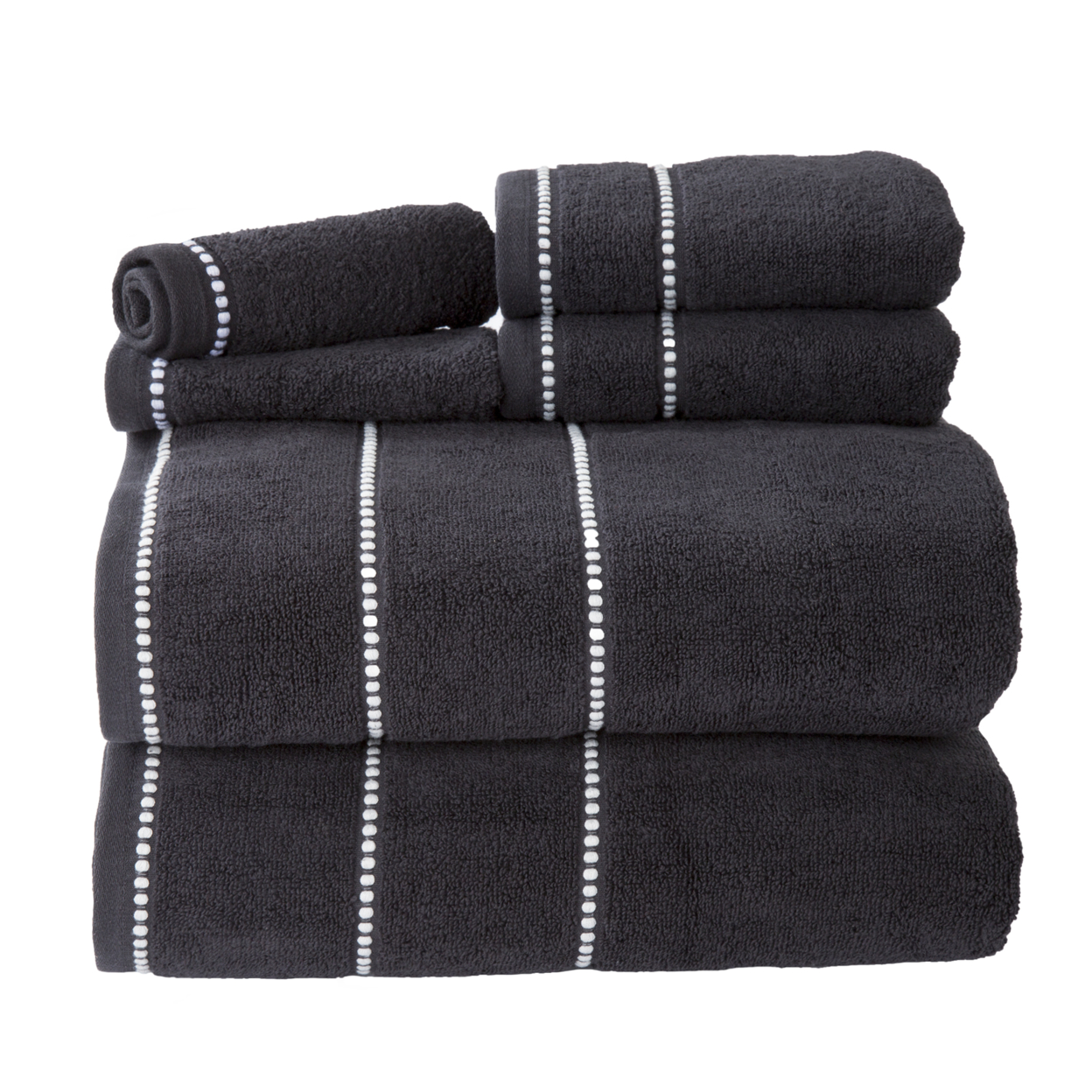 Lavish Home Quick Dry 100% Cotton Zero Twist 6 Piece Towel Set - Black