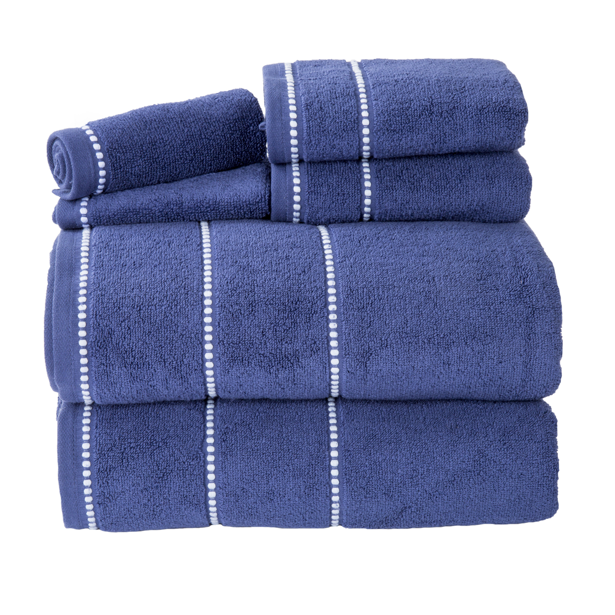 Lavish Home Quick Dry 100% Cotton Zero Twist 6 Piece Towel Set - Navy