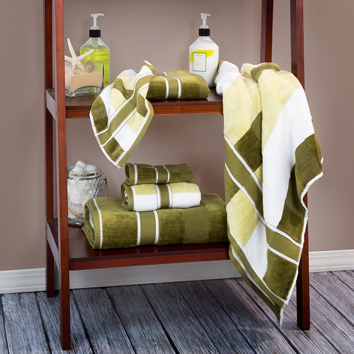 Lavish Home 100% Cotton Oakville Velour 6 Piece Towel Set - Green