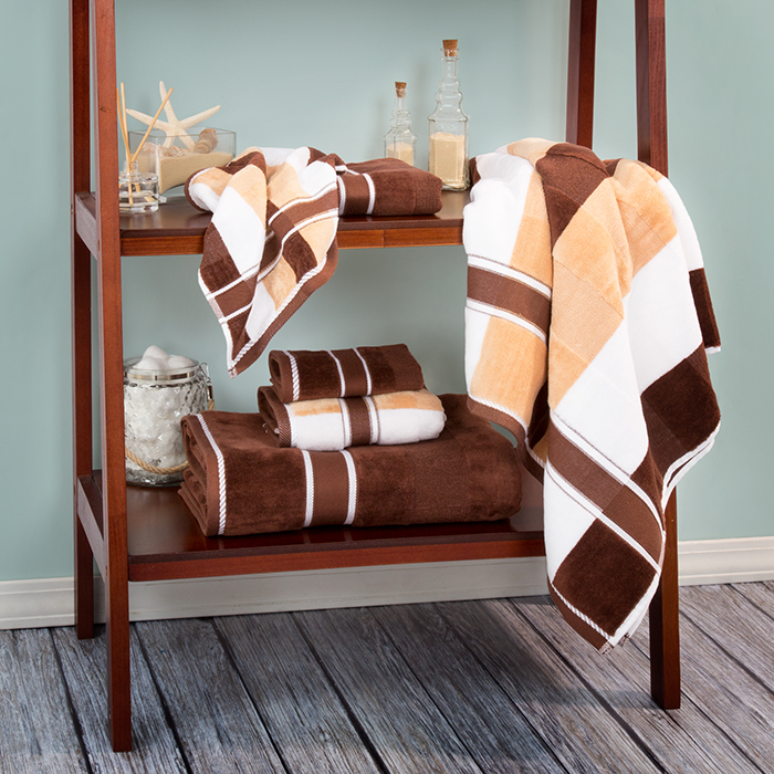 Lavish Home 100% Cotton Oakville Velour 6 Piece Towel Set - Chocolate