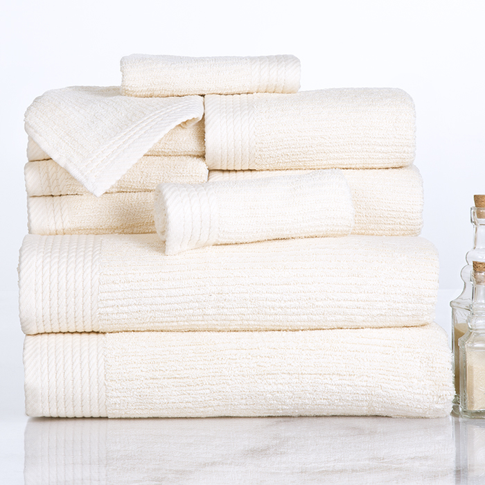 Lavish Home Ribbed 100% Cotton 10 Piece Towel Set - Bone