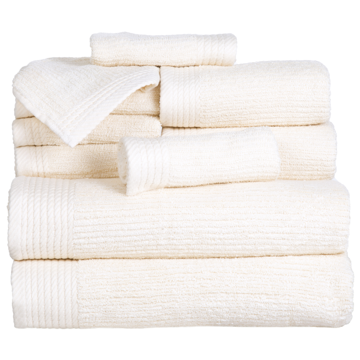 Lavish Home Ribbed 100% Cotton 10 Piece Towel Set - Bone