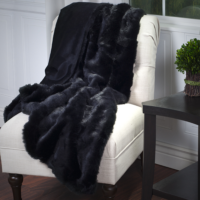 Lavish Home Luxury Long Haired Faux Fur Throw - Black