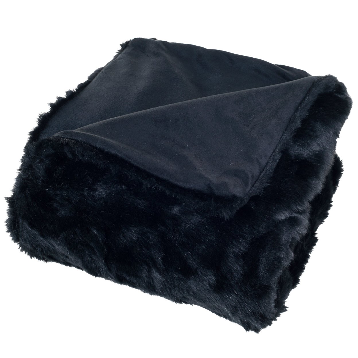 Lavish Home Luxury Long Haired Faux Fur Throw - Black