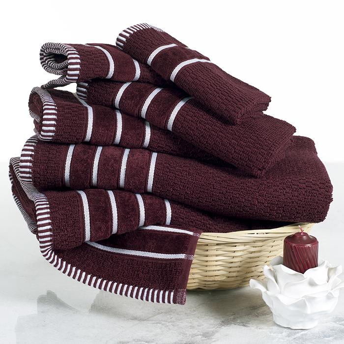 Lavish Home 100% Cotton Rice Weave 6 Piece Towel Set-Burgundy