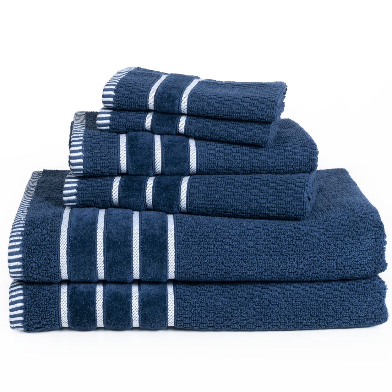 Lavish Home 100% Cotton Rice Weave 6 Piece Towel Set - Navy