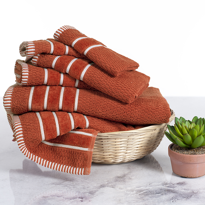 Lavish Home 100% Cotton Rice Weave 6 Piece Towel Set - Brick