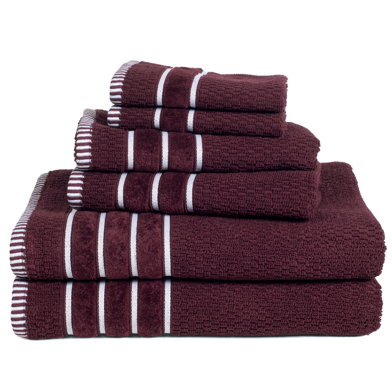 Lavish Home 100% Cotton Rice Weave 6 Piece Towel Set-Burgundy