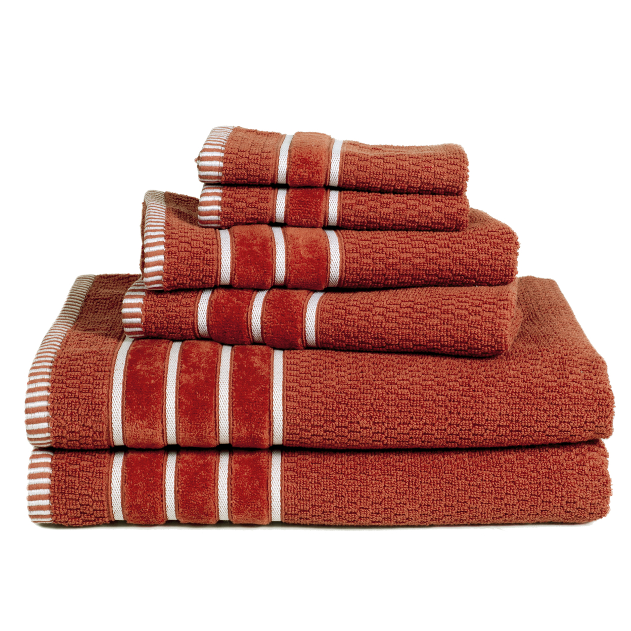 Lavish Home 100% Cotton Rice Weave 6 Piece Towel Set - Brick