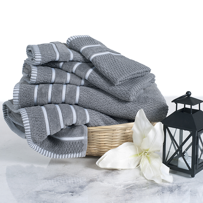 Lavish Home 100% Cotton Rice Weave 6 Piece Towel Set - Silver