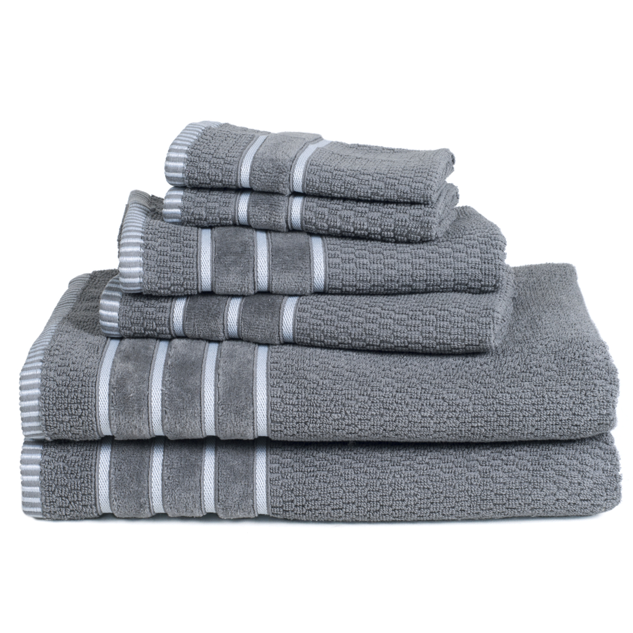 Lavish Home 100% Cotton Rice Weave 6 Piece Towel Set - Silver