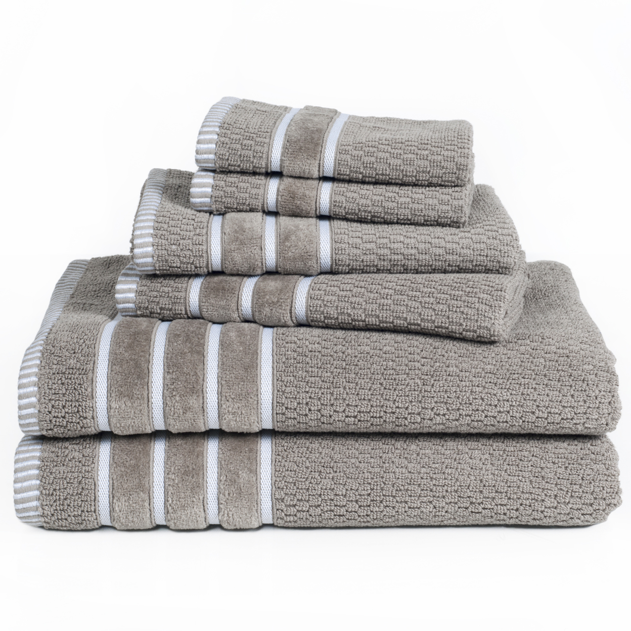 Lavish Home 100% Cotton Rice Weave 6 Piece Towel Set - Taupe