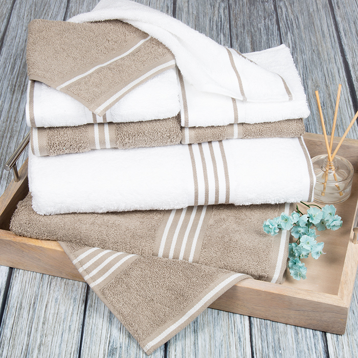 Lavish Home Rio 8 Piece 100% Cotton Towel Set - White & Taupe