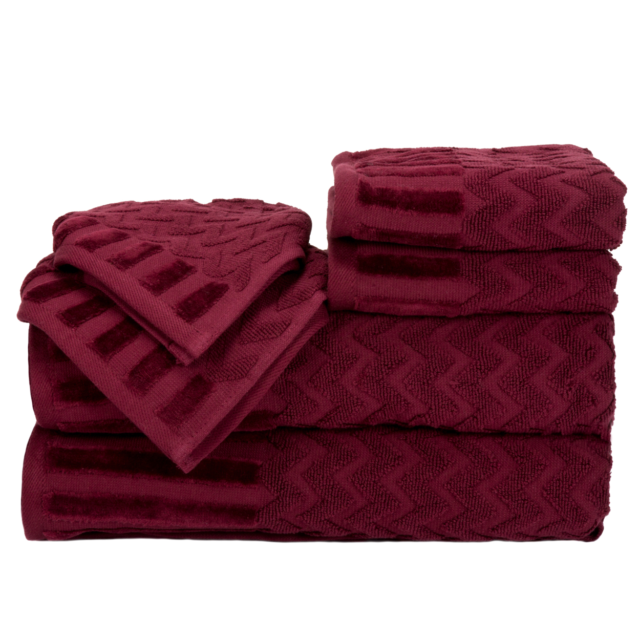 Lavish Home Chevron 100% Cotton 6 Piece Towel Set - Burgundy