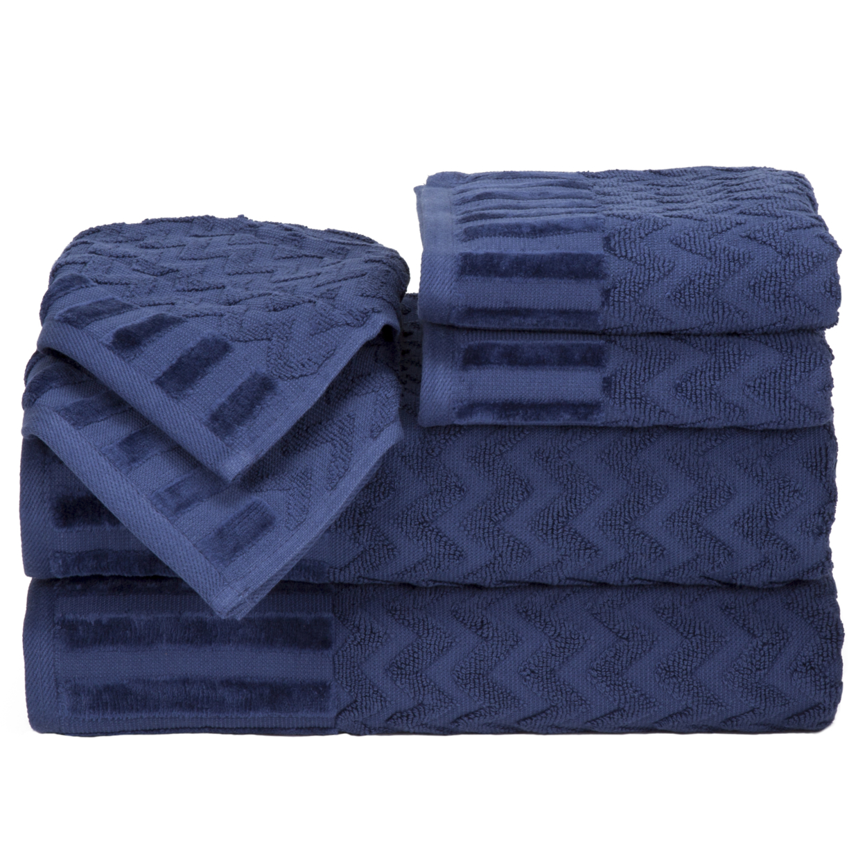 Lavish Home Chevron 100% Cotton 6 Piece Towel Set - Navy