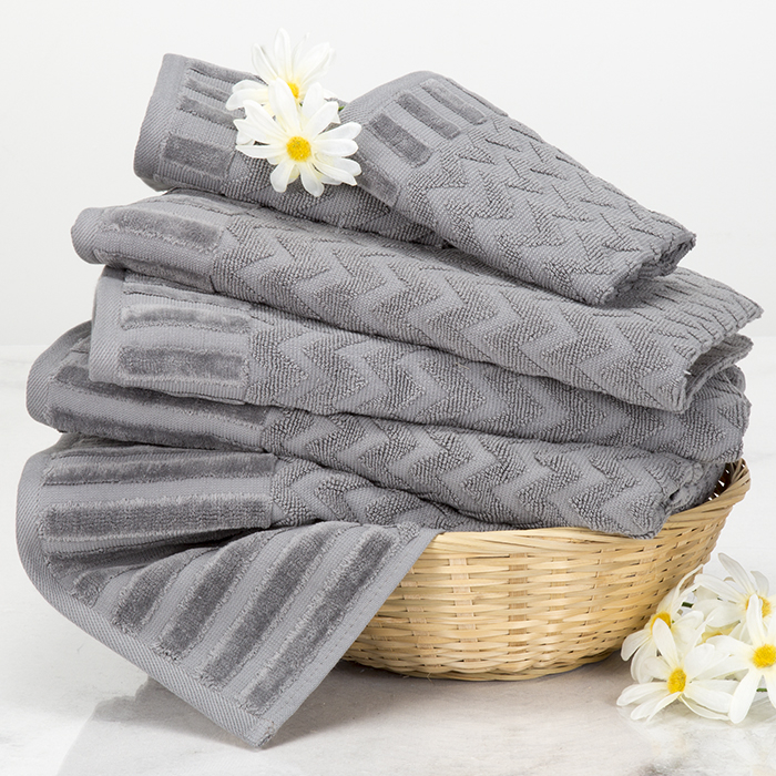 Lavish Home Chevron 100% Cotton 6 Piece Towel Set - Silver
