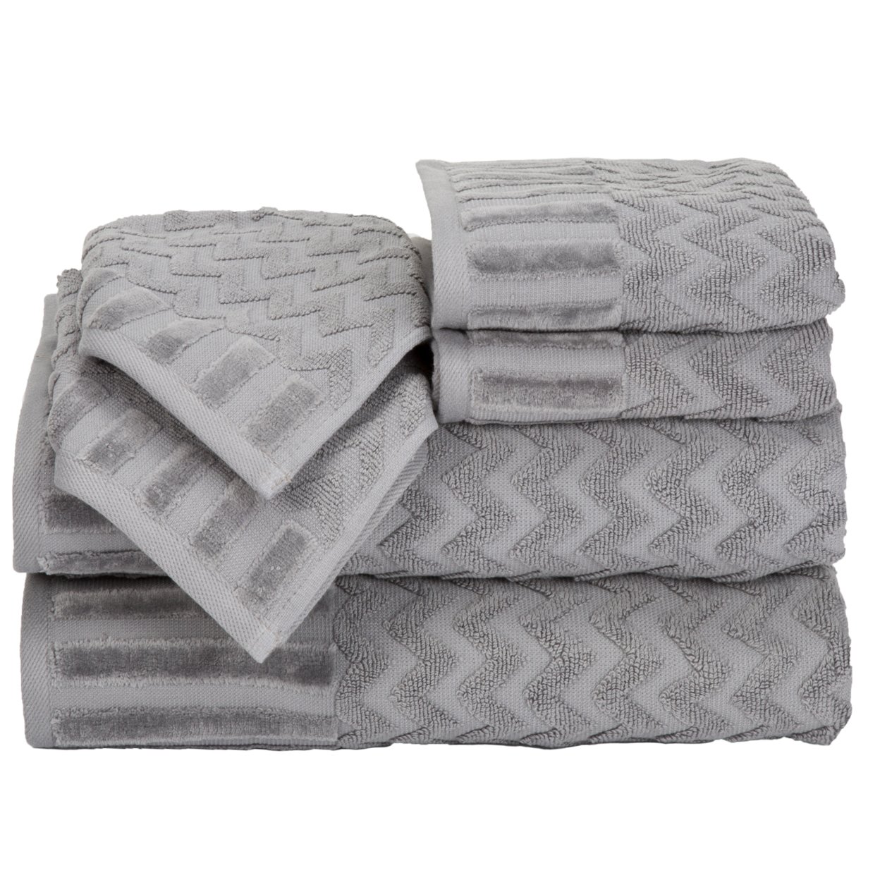 Lavish Home Chevron 100% Cotton 6 Piece Towel Set - Silver