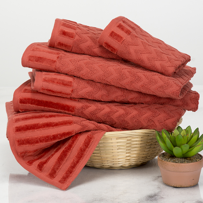 Lavish Home Chevron 100% Cotton 6 Piece Towel Set - Brick