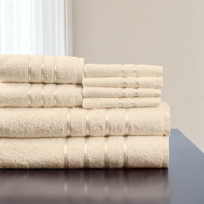 Lavish Home 8 Piece 100% Cotton Plush Bath Towel Set - Bone