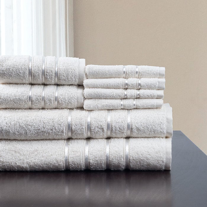 Lavish Home 8 Piece 100% Cotton Plush Bath Towel Set - White