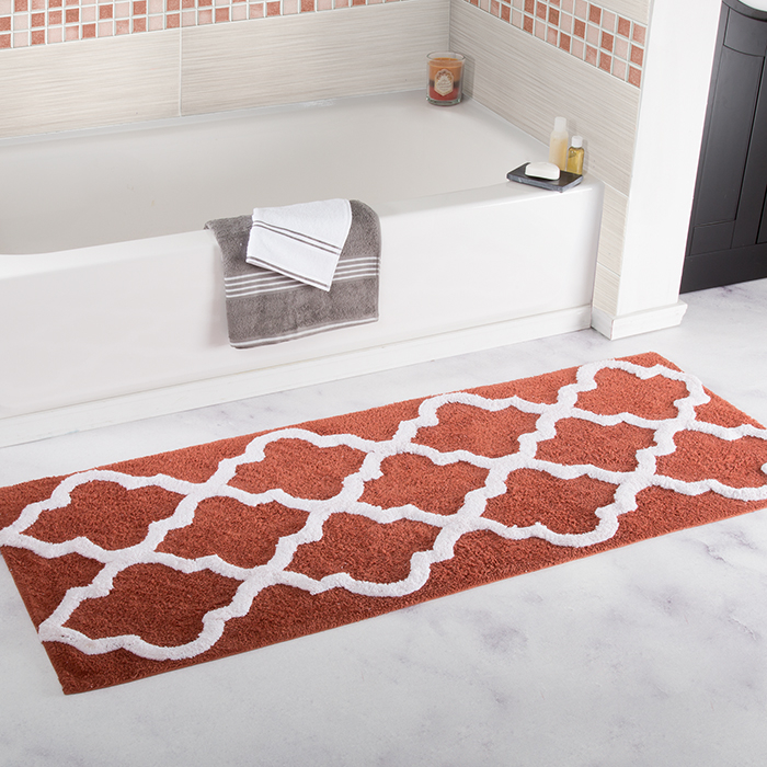 Lavish Home 100% Cotton Trellis Bathroom Mat - 24x60 Inches - Brick