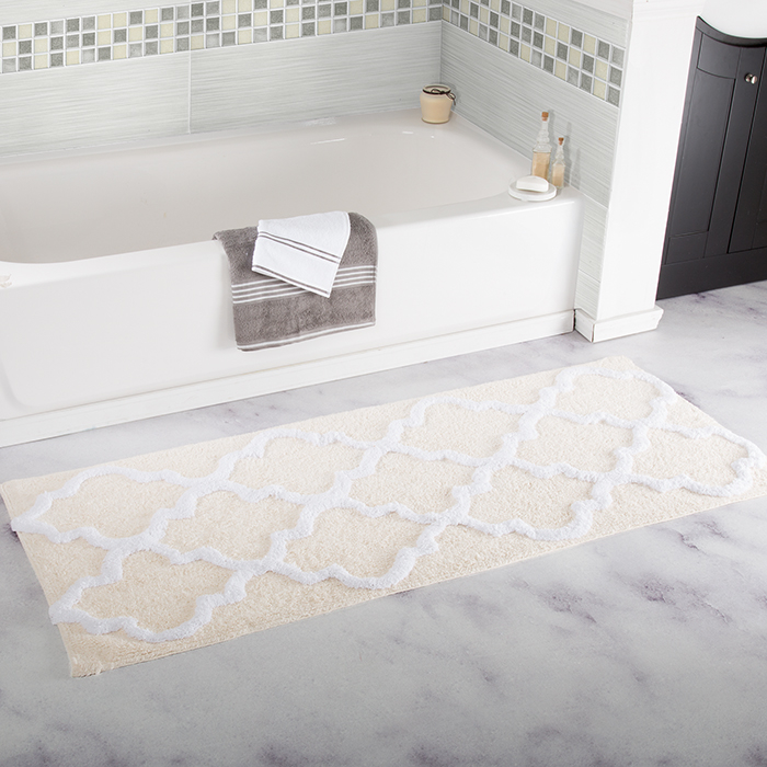Lavish Home 100% Cotton Trellis Bathroom Mat - 24x60 Inches - Bone