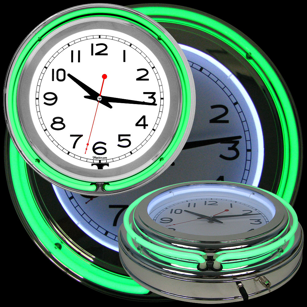 14 Inch Double Ring Neon Clock Green Outer White Inner