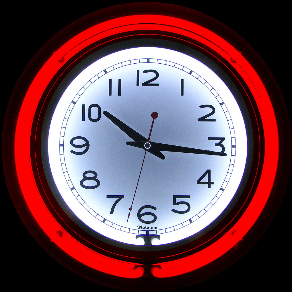14 Inch Double Ring Neon Clock Red Outer & White Inner Ring