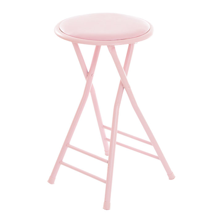 Pink Folding Stool – Heavy Duty 24-Inch Collapsible Padded Round Stool With 300 Pound Limit