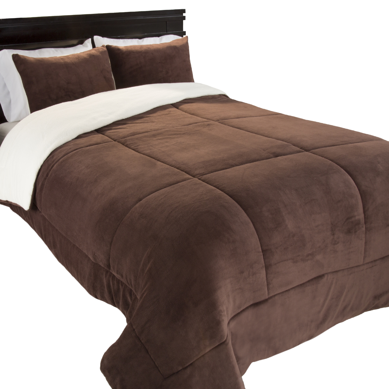 Lavish Home 3 Piece Sherpa/Fleece Comforter Set - King - Chocolate